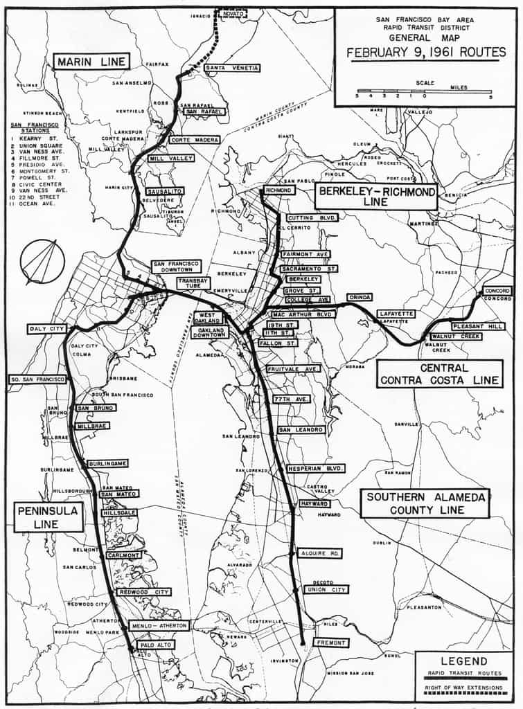 San Francisco Bay Area Rapid Transit General Map, 1961