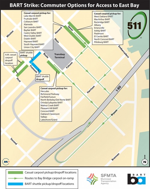 Casual Carpool pickup and dropoff locations in SF