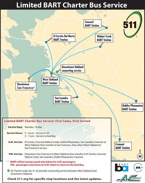 BART limited charter bus service locations for August strike