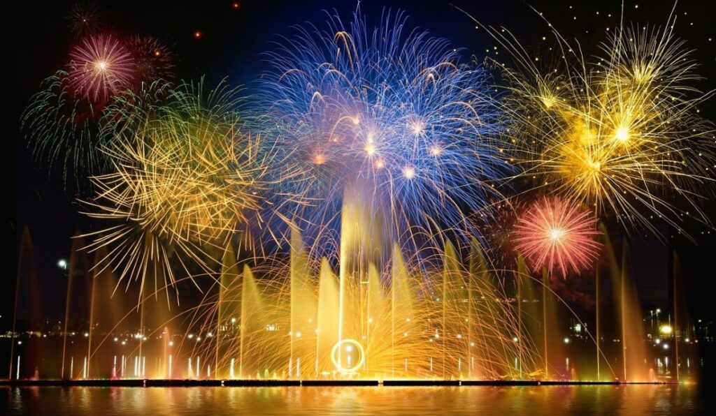 Fireworks display over water